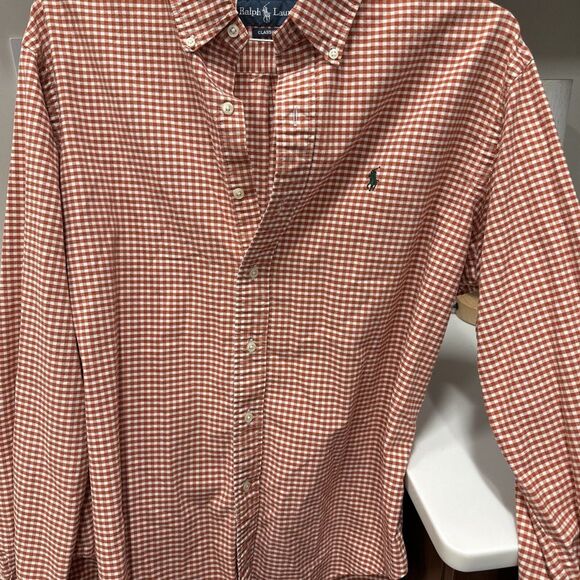 Ralph Lauren Classic Fit Men's Lg Orange‎ Check Long Sleeve Button Down - Picture 4 of 5